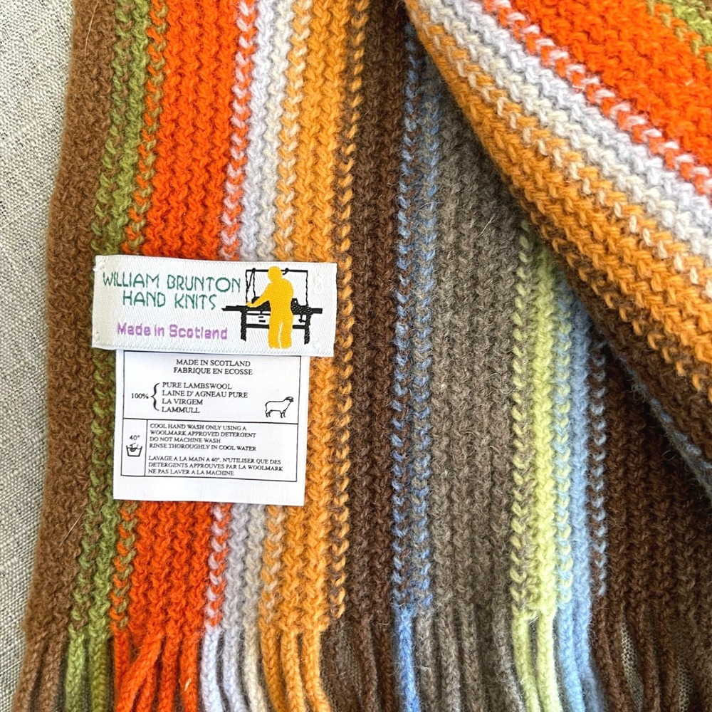 William Brunton Hand Knits Striped Fringe Lambswool Scarf Scotland Multicolored - Picture 5 of 15